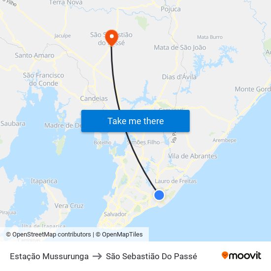 Estação Mussurunga to São Sebastião Do Passé map