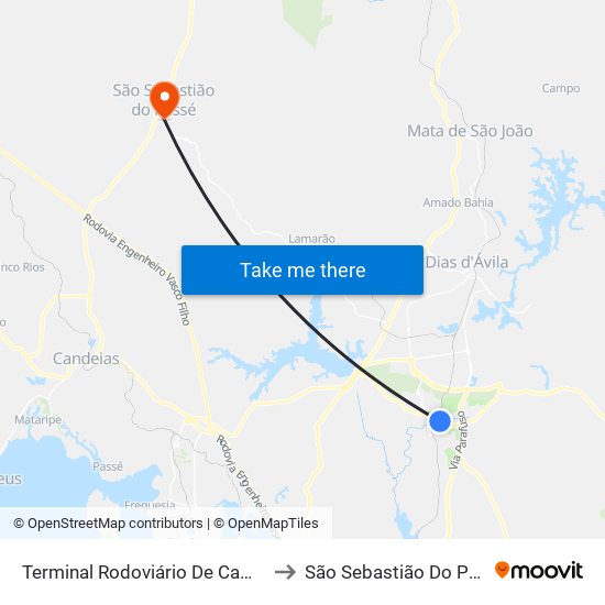 Terminal Rodoviário De Camaçari to São Sebastião Do Passé map