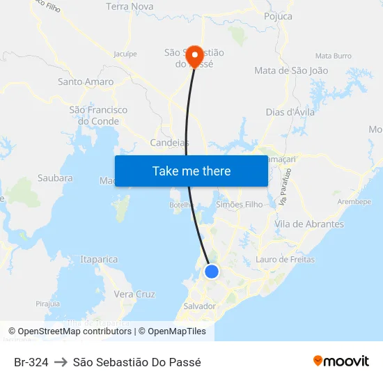 Br-324 to São Sebastião Do Passé map