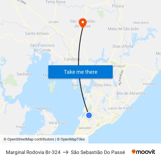 Marginal Rodovia Br-324 to São Sebastião Do Passé map