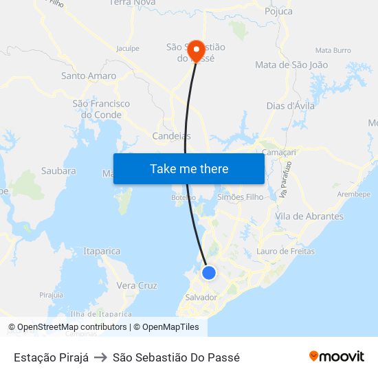 Estação Pirajá to São Sebastião Do Passé map