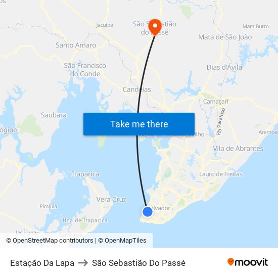 Estação Da Lapa to São Sebastião Do Passé map