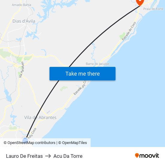 Lauro De Freitas to Acu Da Torre map
