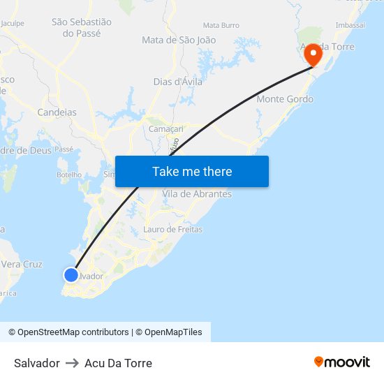 Salvador to Acu Da Torre map