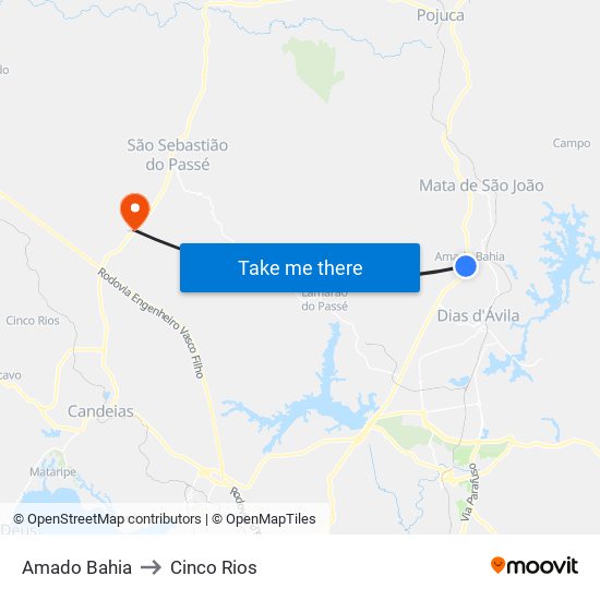 Amado Bahia to Cinco Rios map