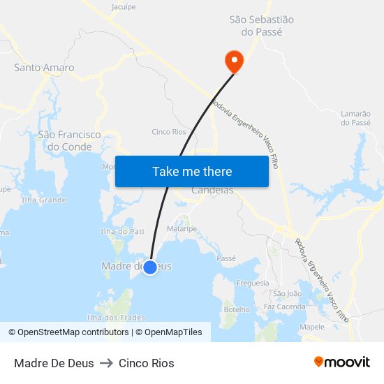 Madre De Deus to Cinco Rios map