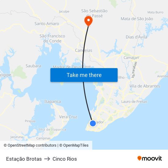 Estação Brotas to Cinco Rios map