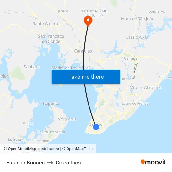 Estação Bonocô to Cinco Rios map