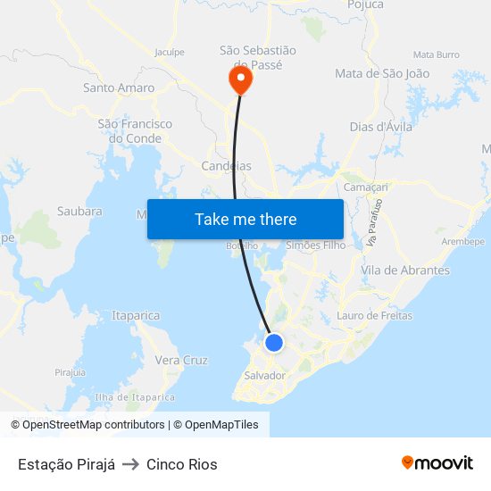 Estação Pirajá to Cinco Rios map