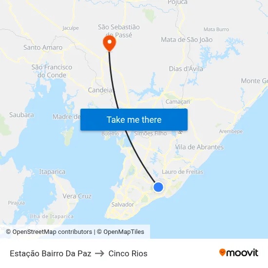 Estação Bairro Da Paz to Cinco Rios map