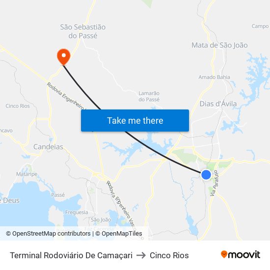 Terminal Rodoviário De Camaçari to Cinco Rios map