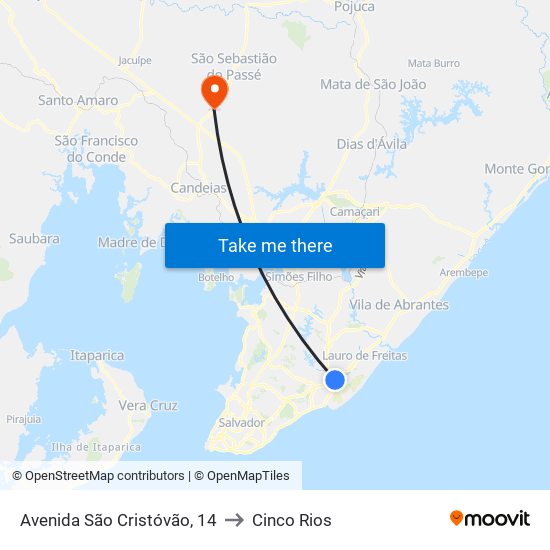 Avenida São Cristóvão, 14 to Cinco Rios map