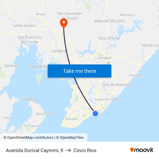 Avenida Dorival Caymmi, 9 to Cinco Rios map