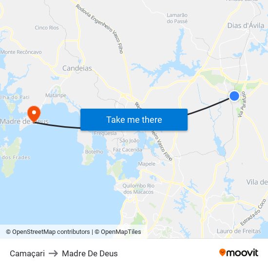 Camaçari to Madre De Deus map