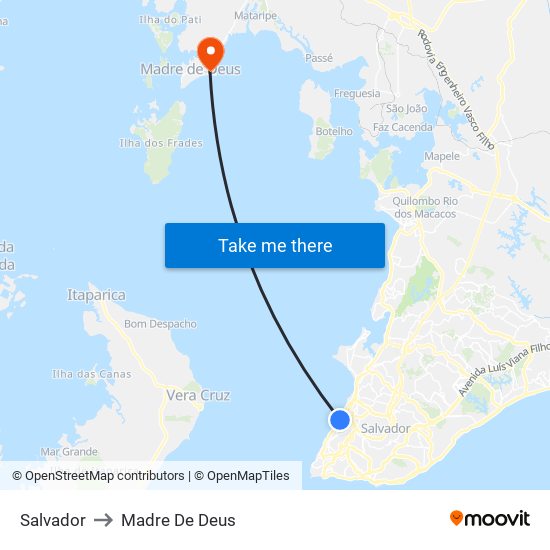 Salvador to Madre De Deus map