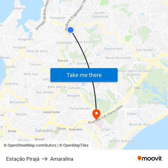 Estação Pirajá to Amaralina map
