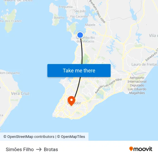 Simões Filho to Brotas map
