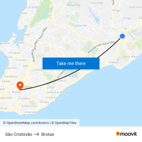 São Cristóvão to Brotas map