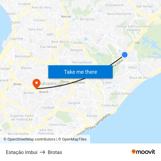 Estação Imbuí to Brotas map