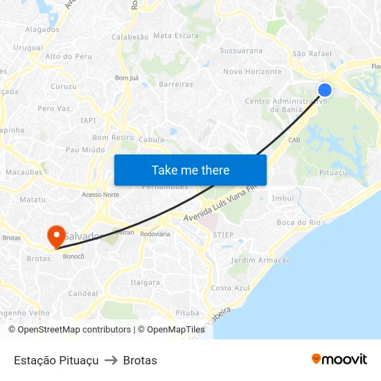 Estação Pituaçu to Brotas map