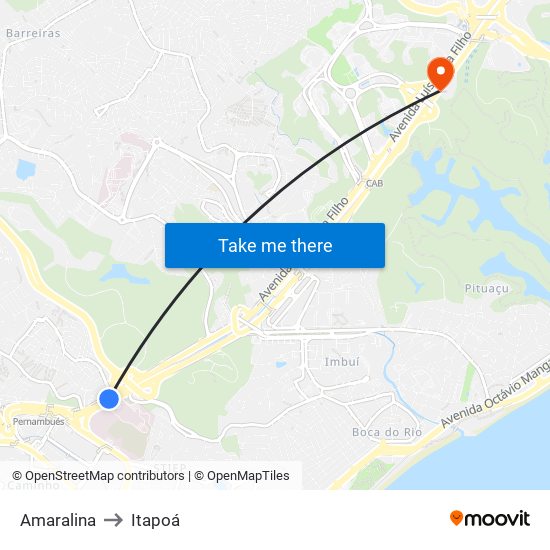 Amaralina to Itapoá map