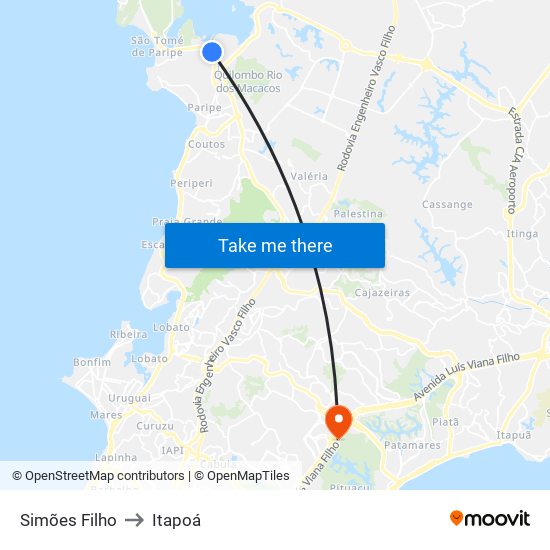 Simões Filho to Itapoá map