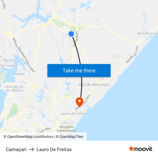 Camaçari to Lauro De Freitas map
