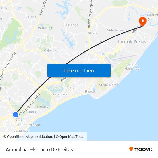 Amaralina to Lauro De Freitas map