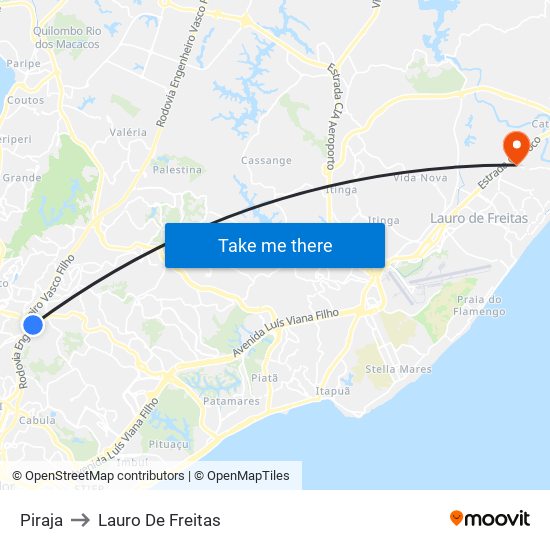 Piraja to Lauro De Freitas map