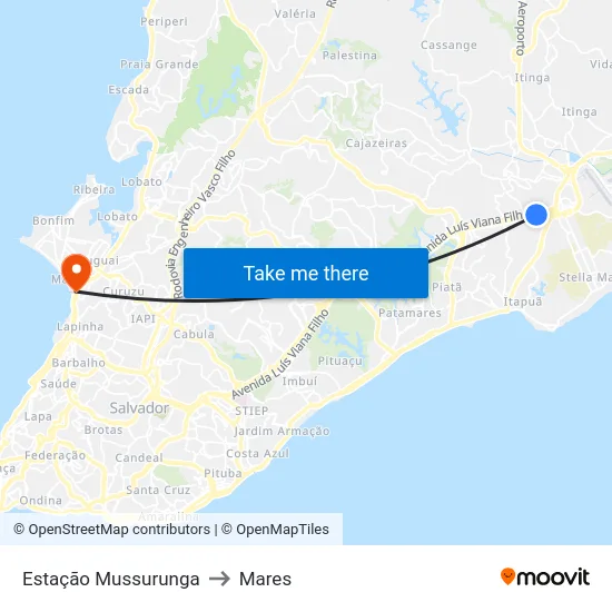 Estação Mussurunga to Mares map