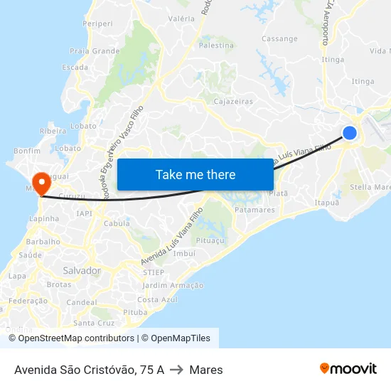 Avenida São Cristóvão, 75 A to Mares map