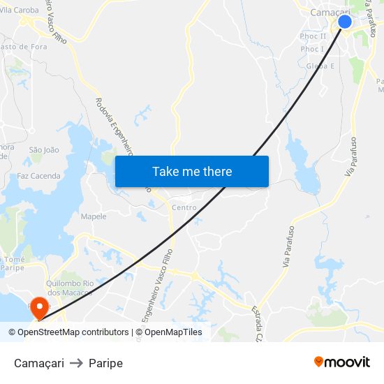 Camaçari to Paripe map