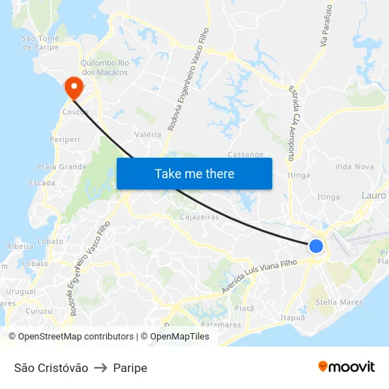 São Cristóvão to Paripe map