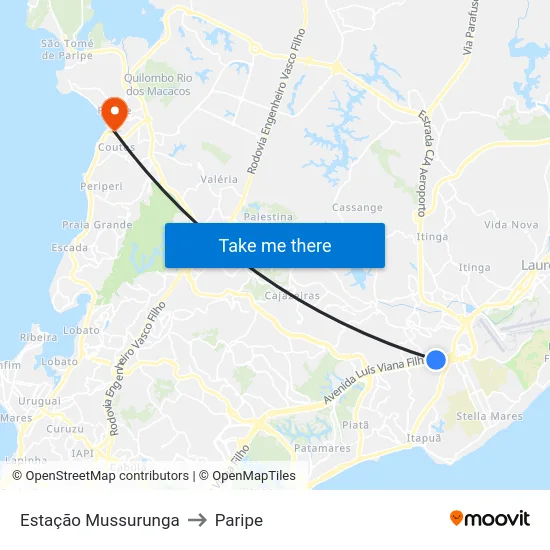 Estação Mussurunga to Paripe map
