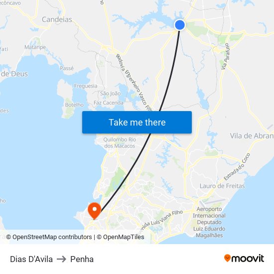 Dias D'Avila to Penha map