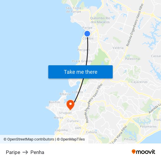 Paripe to Penha map