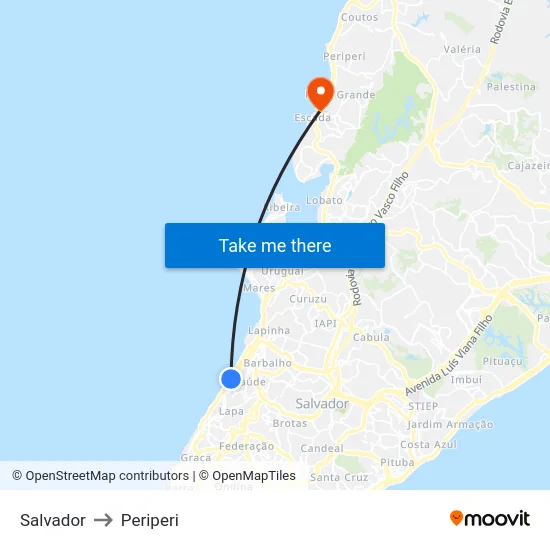 Salvador to Periperi map
