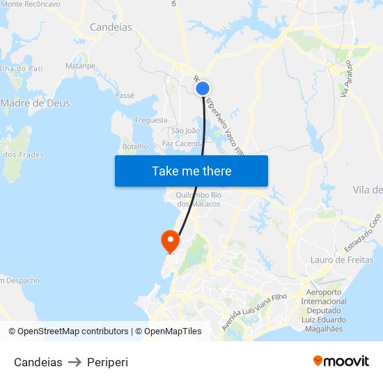 Candeias to Periperi map