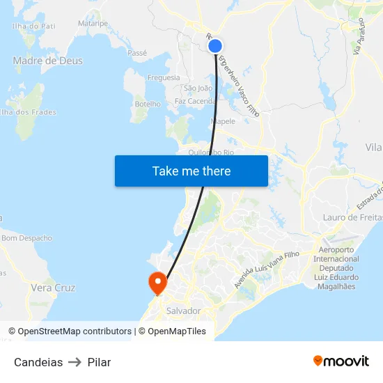 Candeias to Pilar map