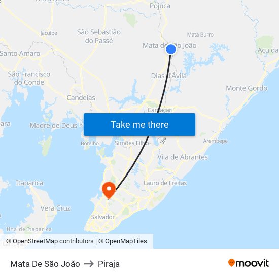 Mata De São João to Piraja map