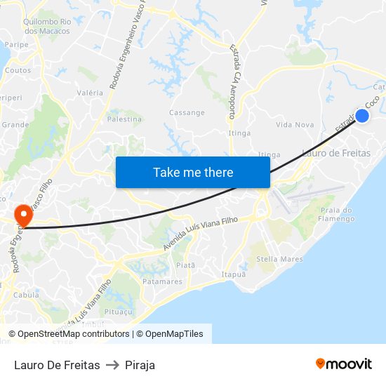 Lauro De Freitas to Piraja map