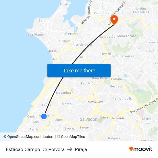 Estação Campo De Pólvora to Piraja map