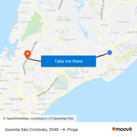 Avenida São Cristóvão, 3948 to Piraja map