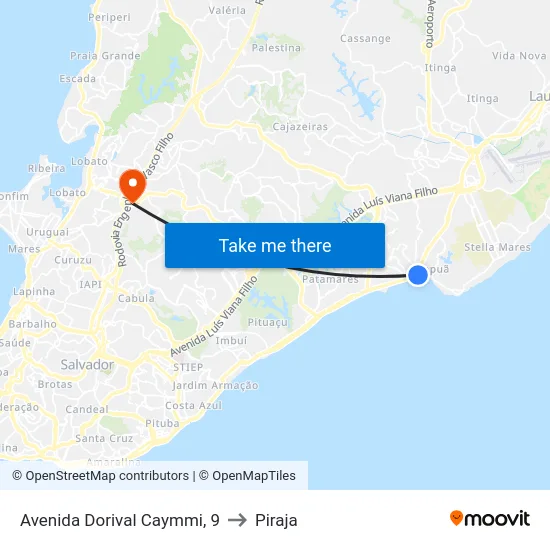 Avenida Dorival Caymmi, 9 to Piraja map