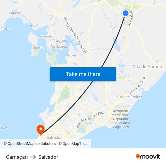 Camaçari to Salvador map