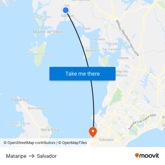 Mataripe to Salvador map