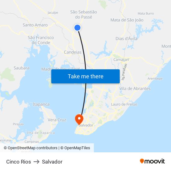 Cinco Rios to Salvador map
