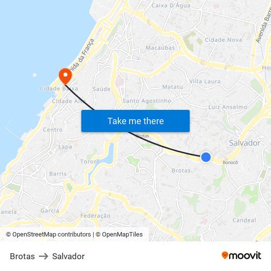 Brotas to Salvador map