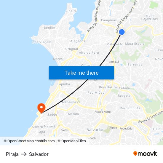 Piraja to Salvador map