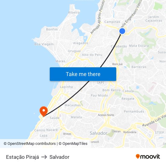 Estação Pirajá to Salvador map